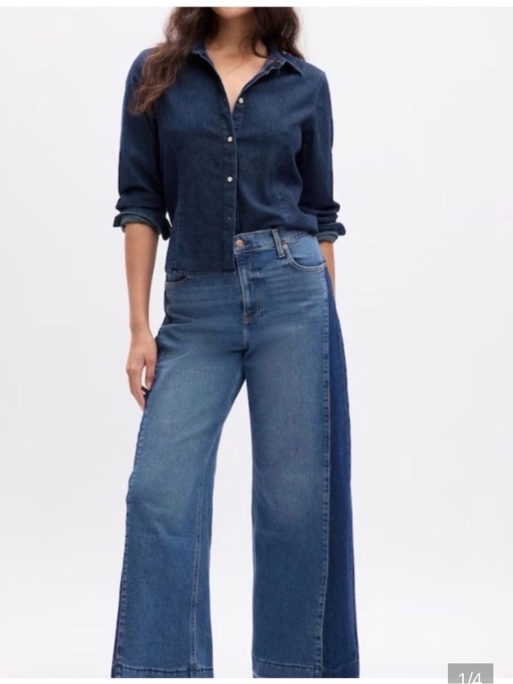 GAP Stride Medium Indigo Two-Tone Wide Leg High Rise Denim Jeans 28 / 6 R